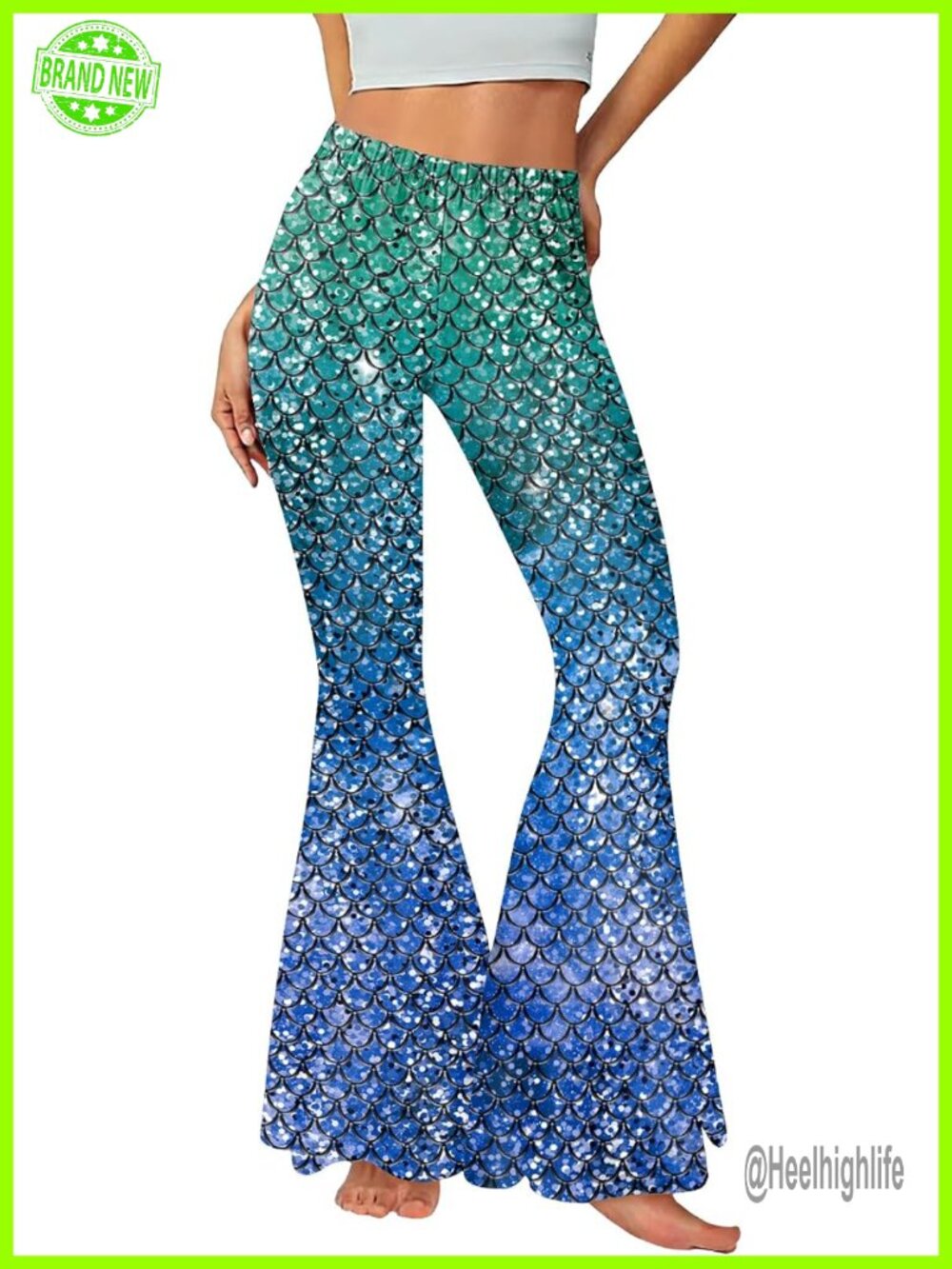 Womens Bell Bottom Flare Leggings Mermaid Pants